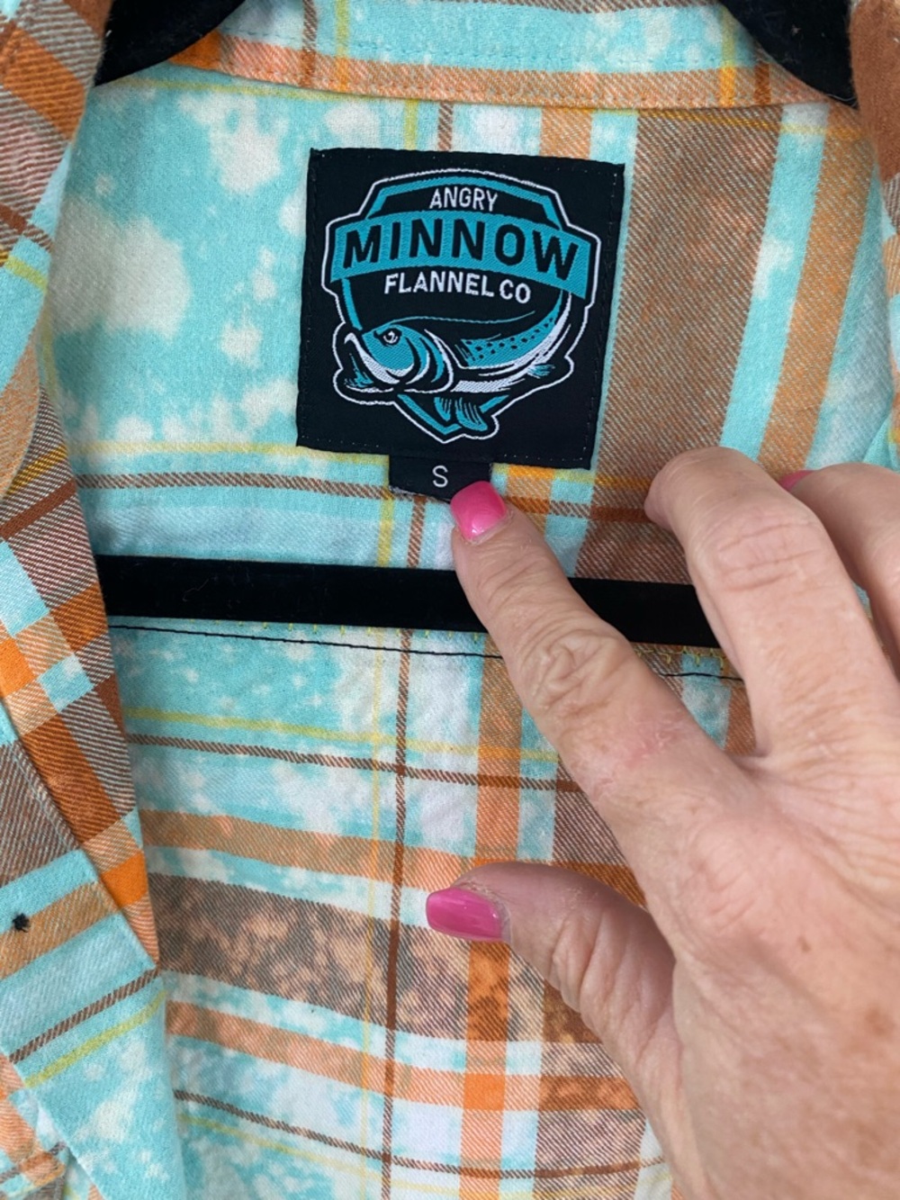 Plaid Button-Up Jacket with Graphic Back - Mint & Rust - Picture 3 of 3